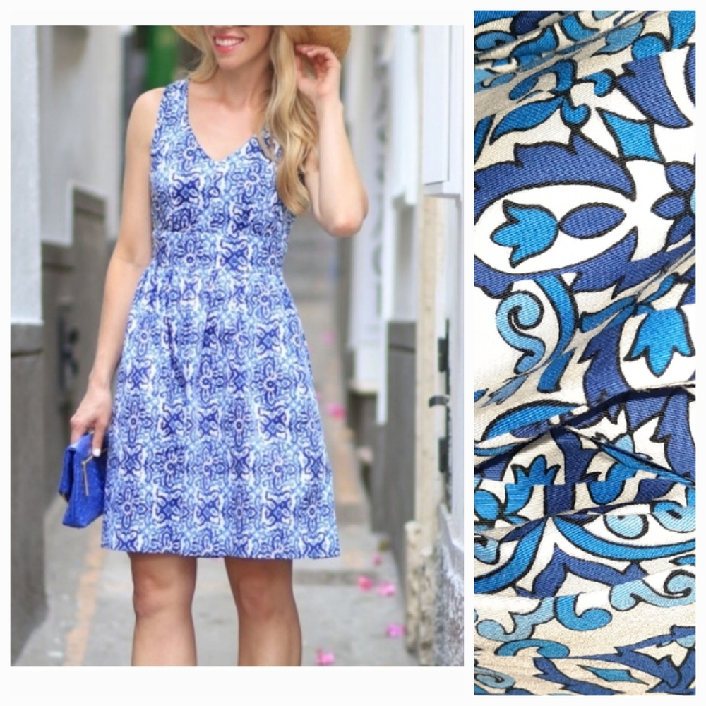 Milly For Design Nation Italia Geometric Blue White Print Dress Woman's …
